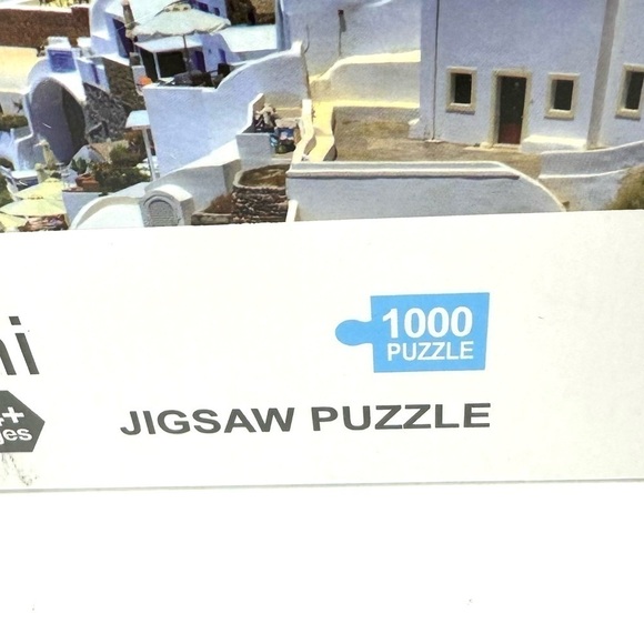 Santorini Jigsaw Puzzle 1000 Piece Windmill Steeple Houses Shore NEW - Picture 2 of 4
